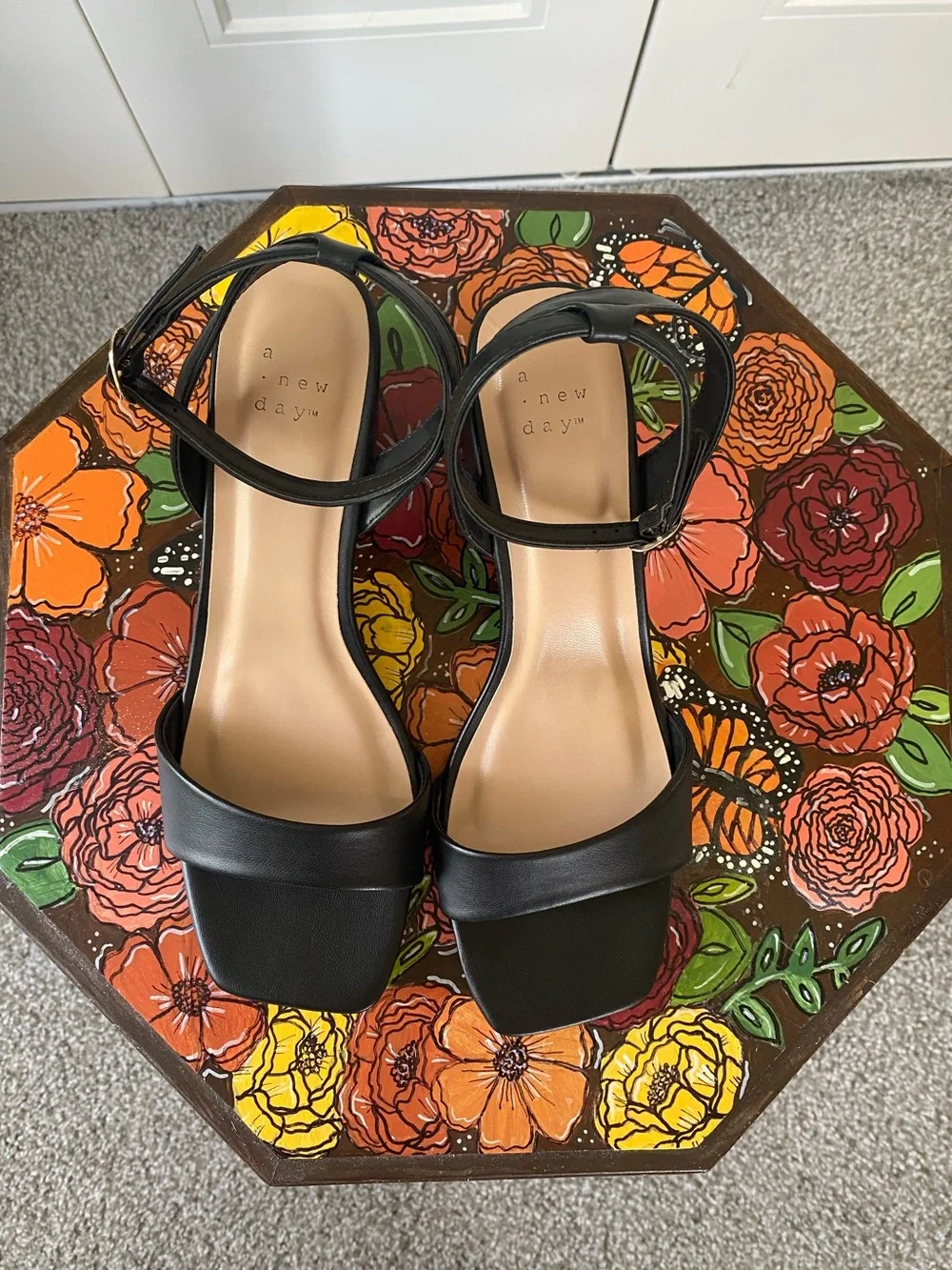 a new day Black Block Heel Ankle-Strap Sandals